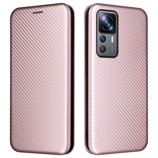 Xiaomi 12T Pro 5G Handyhülle – Stoßfeste aus PU-Leder, Kartensteckplatz, Ständer, Karbonfaser-Textur, magnetische Absorption, Flip