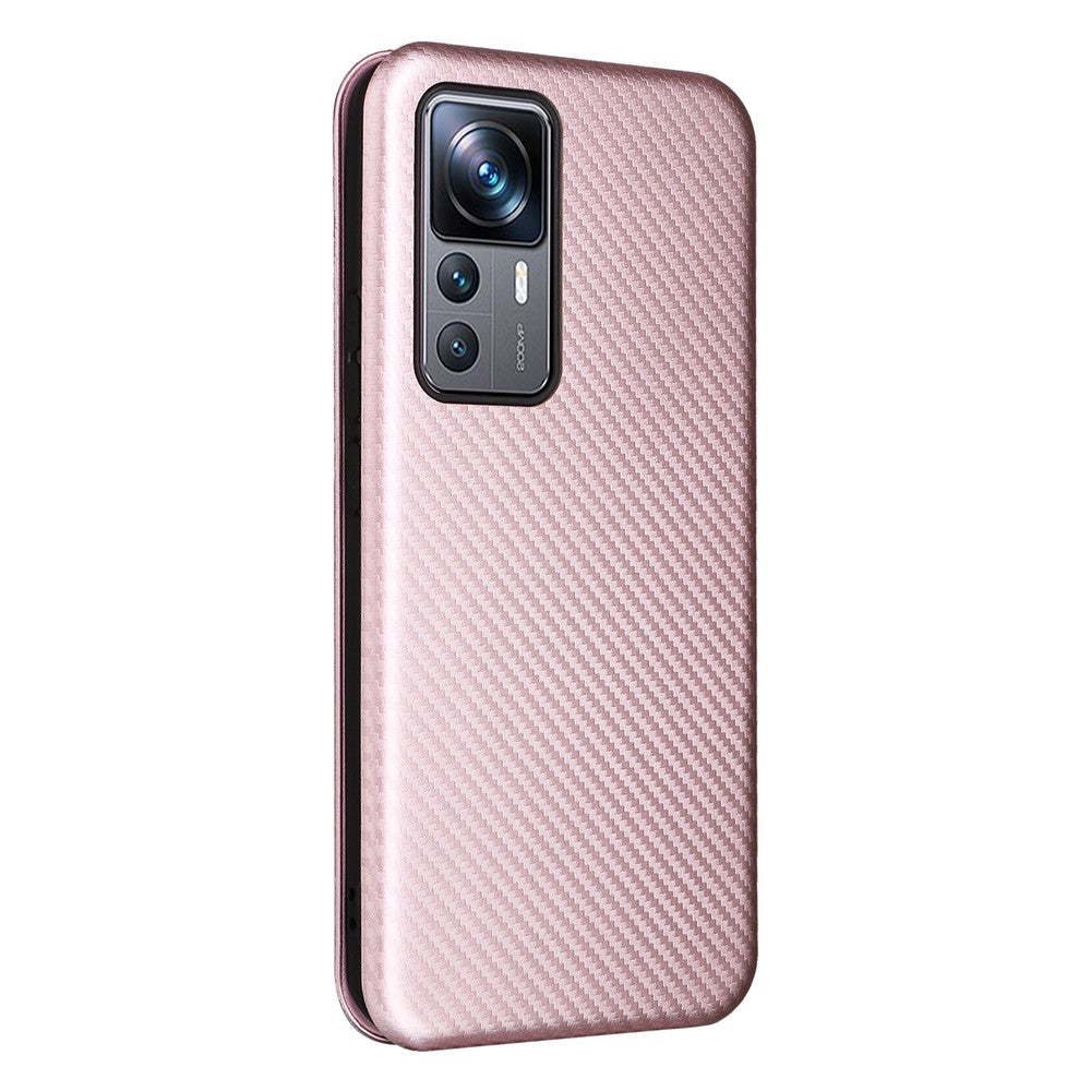 For Xiaomi 12T Pro 5G Shockproof PU Leather Phone Case Card Slot Stand Carbon Fiber Texture Magnetic Absorption Flip Cover