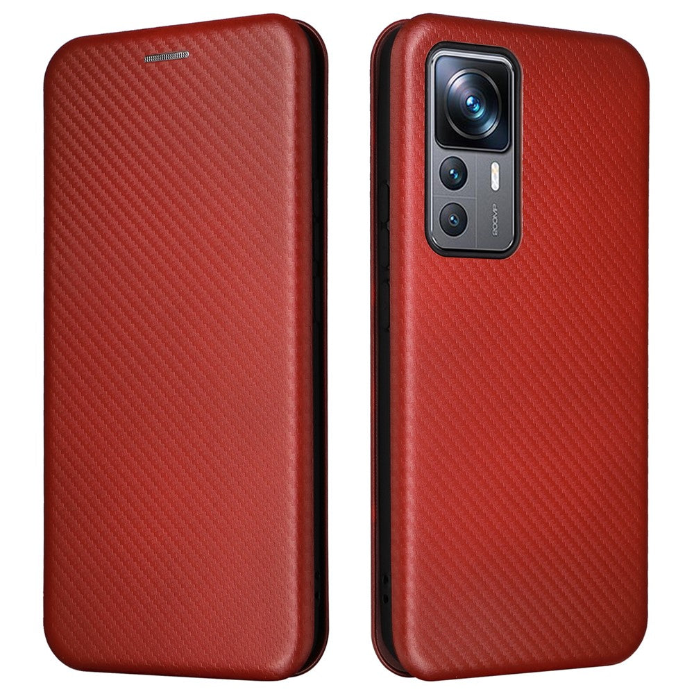 For Xiaomi 12T Pro 5G Shockproof PU Leather Phone Case Card Slot Stand Carbon Fiber Texture Magnetic Absorption Flip Cover