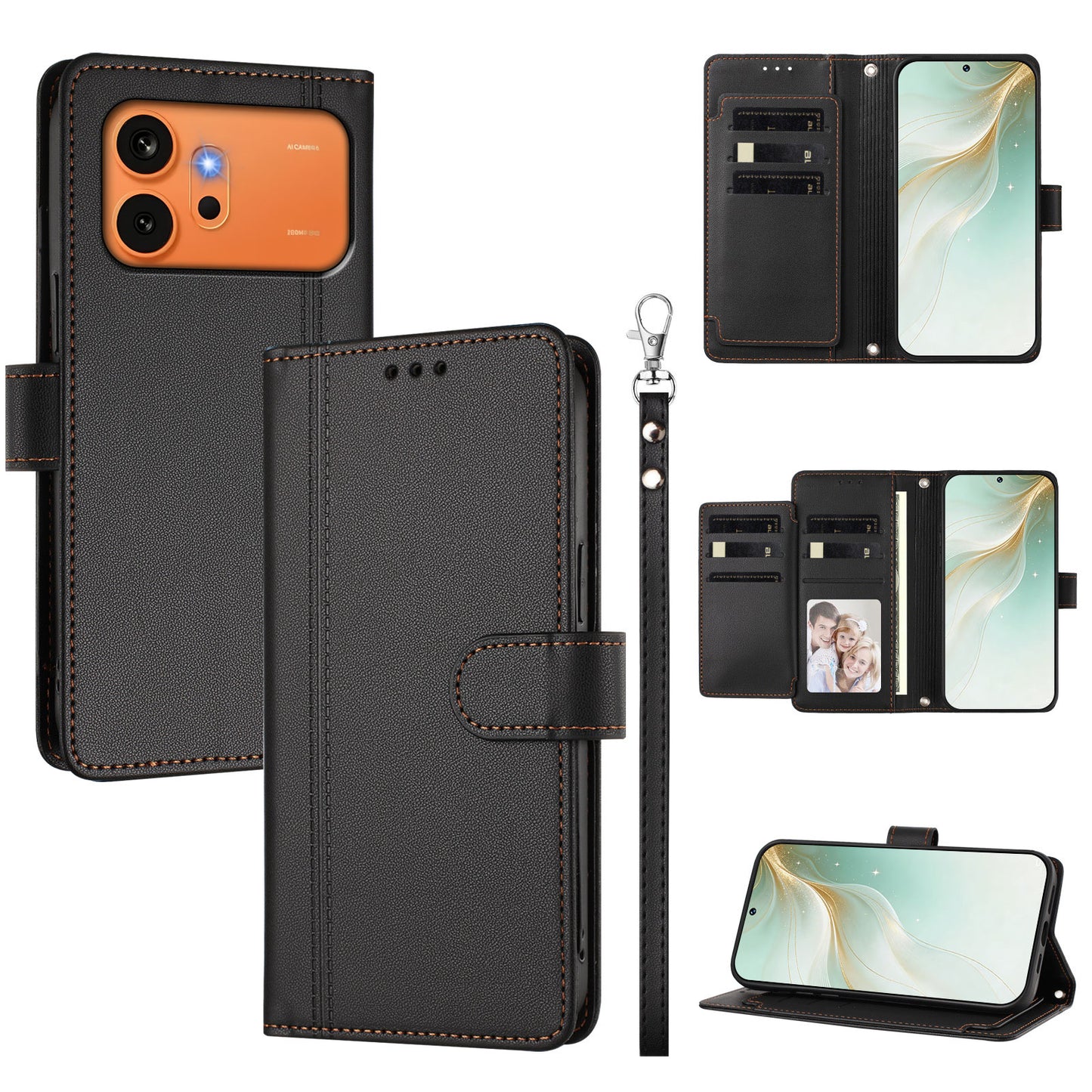 For Honor 600 Pro 5G / Honor 600 5G Case 9 Card Slots PU Leather Flip Wallet Phone Cover with Hand Strap