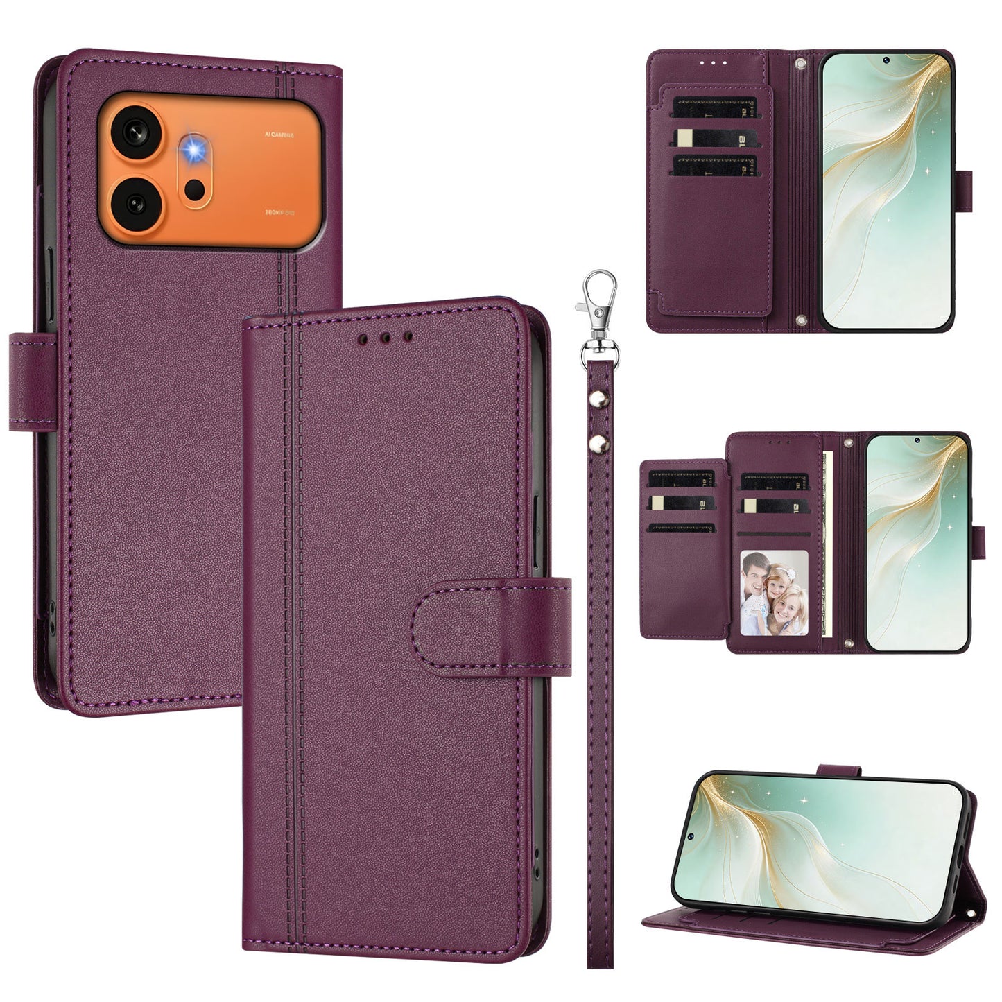For Honor 600 Pro 5G / Honor 600 5G Case 9 Card Slots PU Leather Flip Wallet Phone Cover with Hand Strap