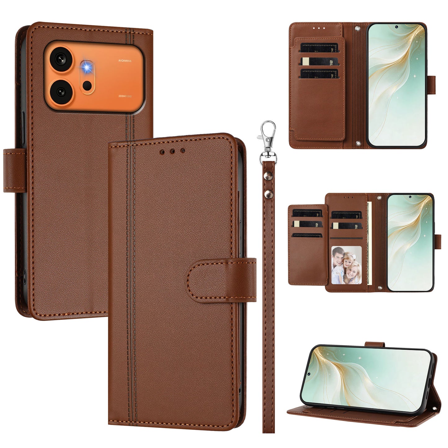 For Honor 600 Pro 5G / Honor 600 5G Case 9 Card Slots PU Leather Flip Wallet Phone Cover with Hand Strap