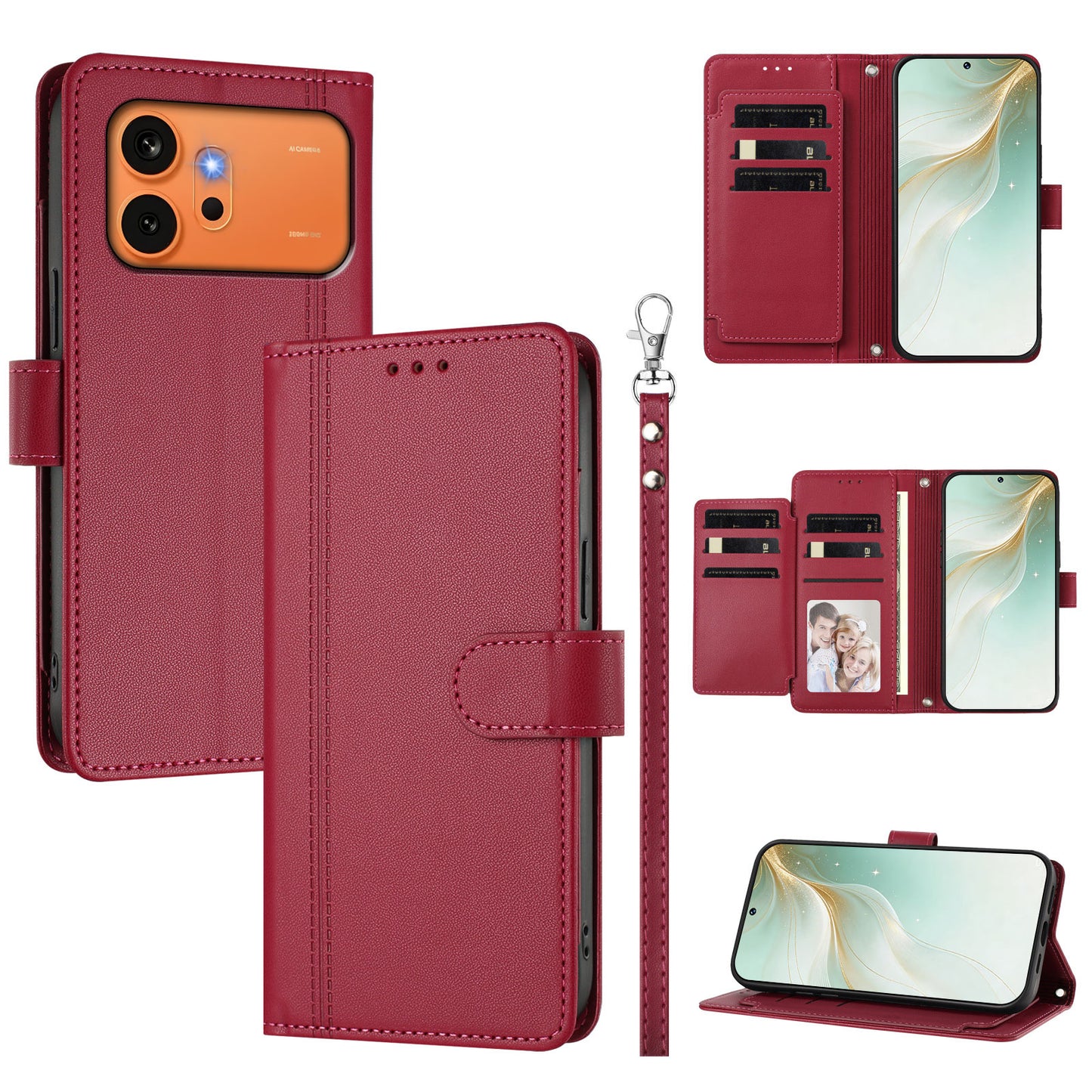For Honor 600 Pro 5G / Honor 600 5G Case 9 Card Slots PU Leather Flip Wallet Phone Cover with Hand Strap
