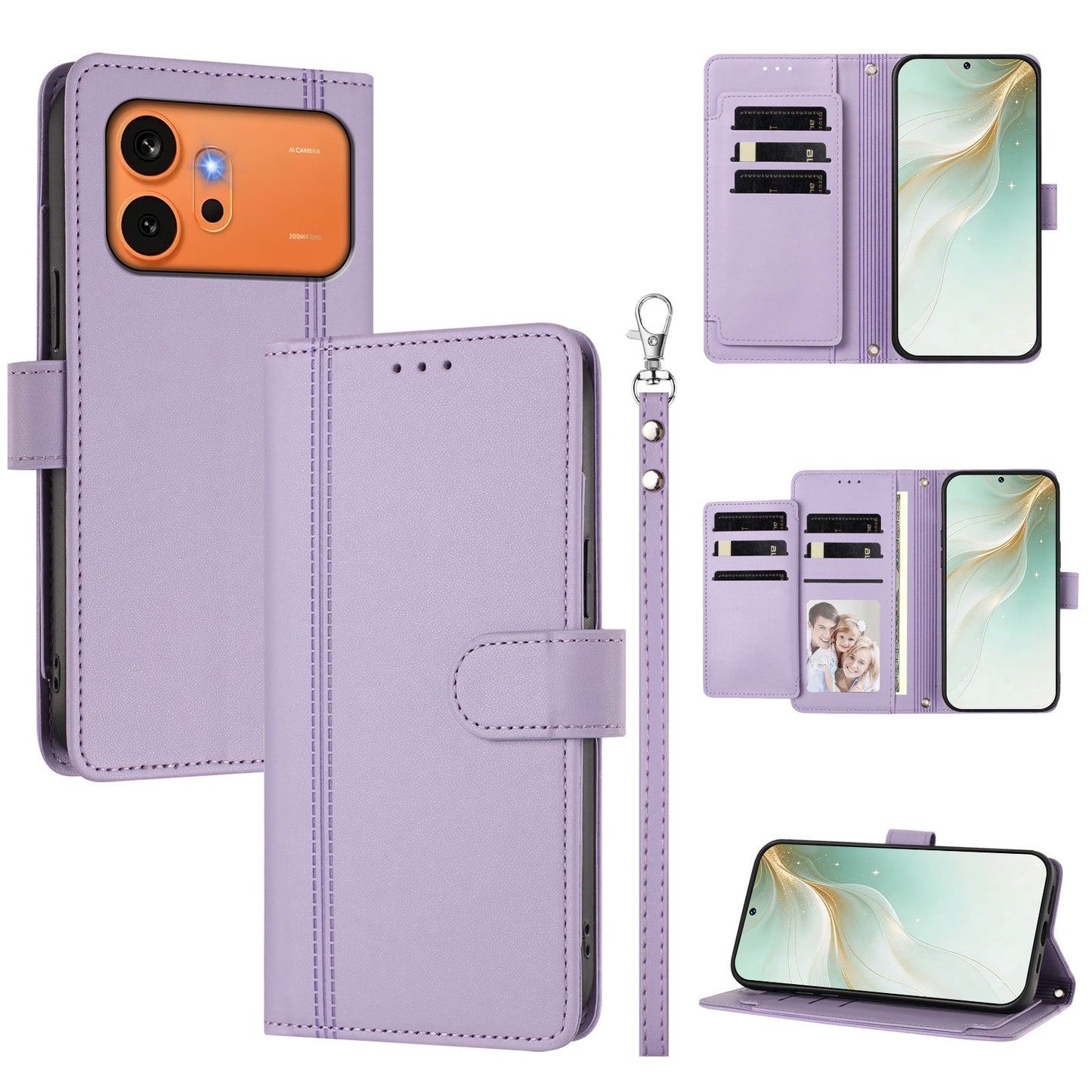 For Honor 600 Pro 5G / Honor 600 5G Case 9 Card Slots PU Leather Flip Wallet Phone Cover with Hand Strap