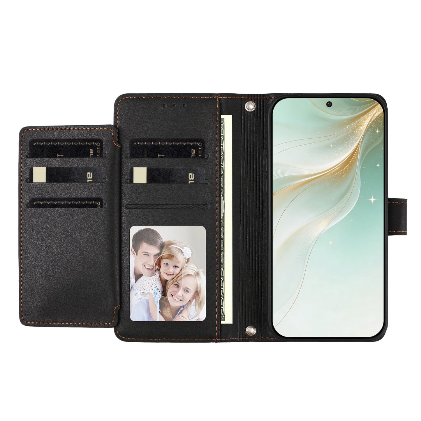 For Honor 600 Lite 5G Case 9 Card Slots PU Leather Flip Wallet Phone Cover with Hand Strap
