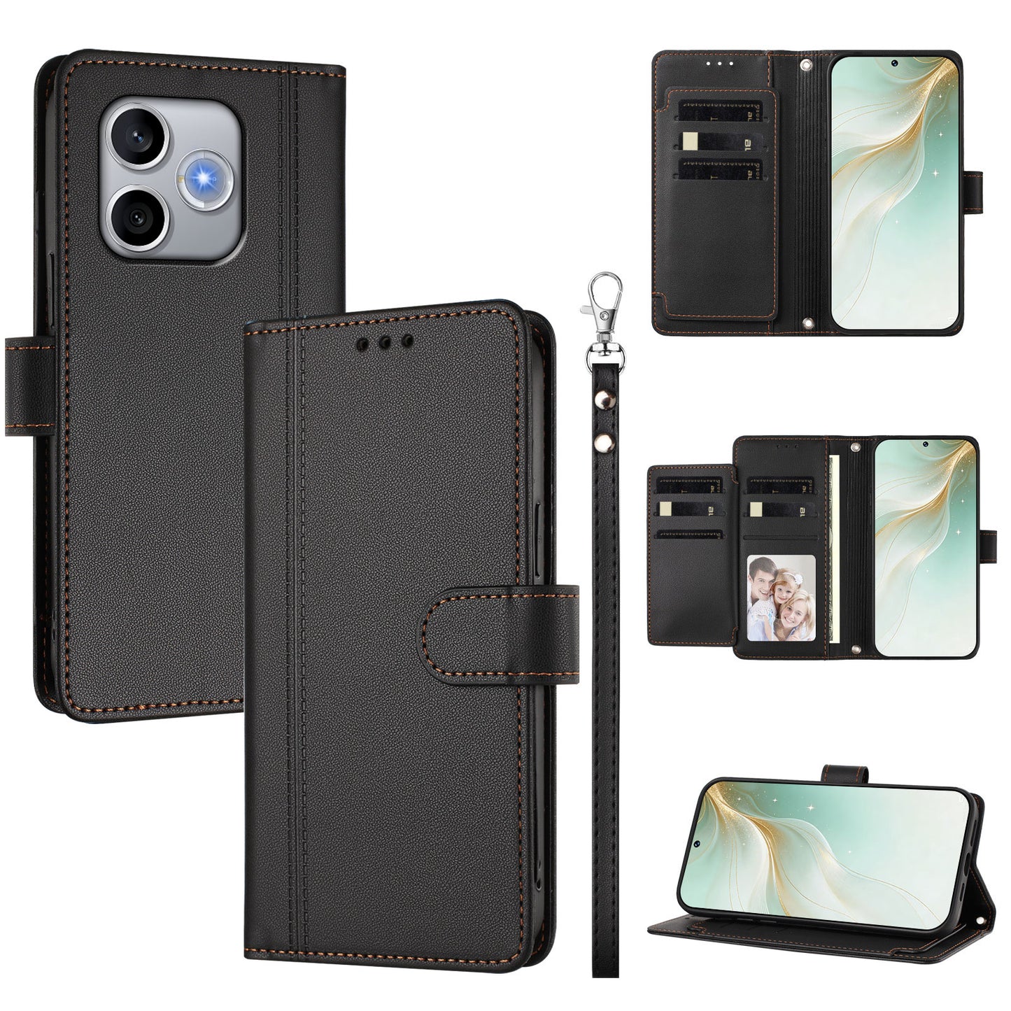 For Honor 600 Lite 5G Case 9 Card Slots PU Leather Flip Wallet Phone Cover with Hand Strap