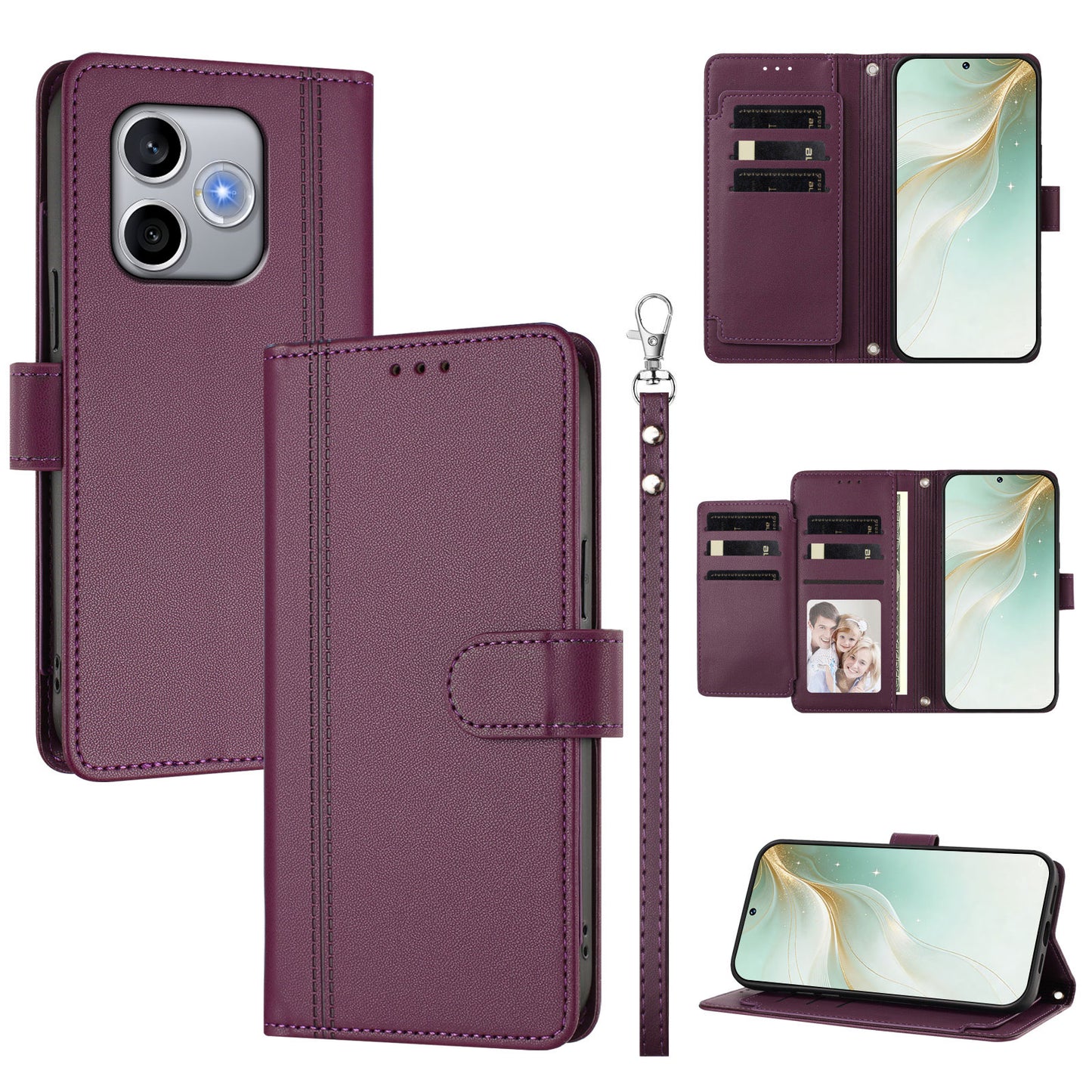 For Honor 600 Lite 5G Case 9 Card Slots PU Leather Flip Wallet Phone Cover with Hand Strap
