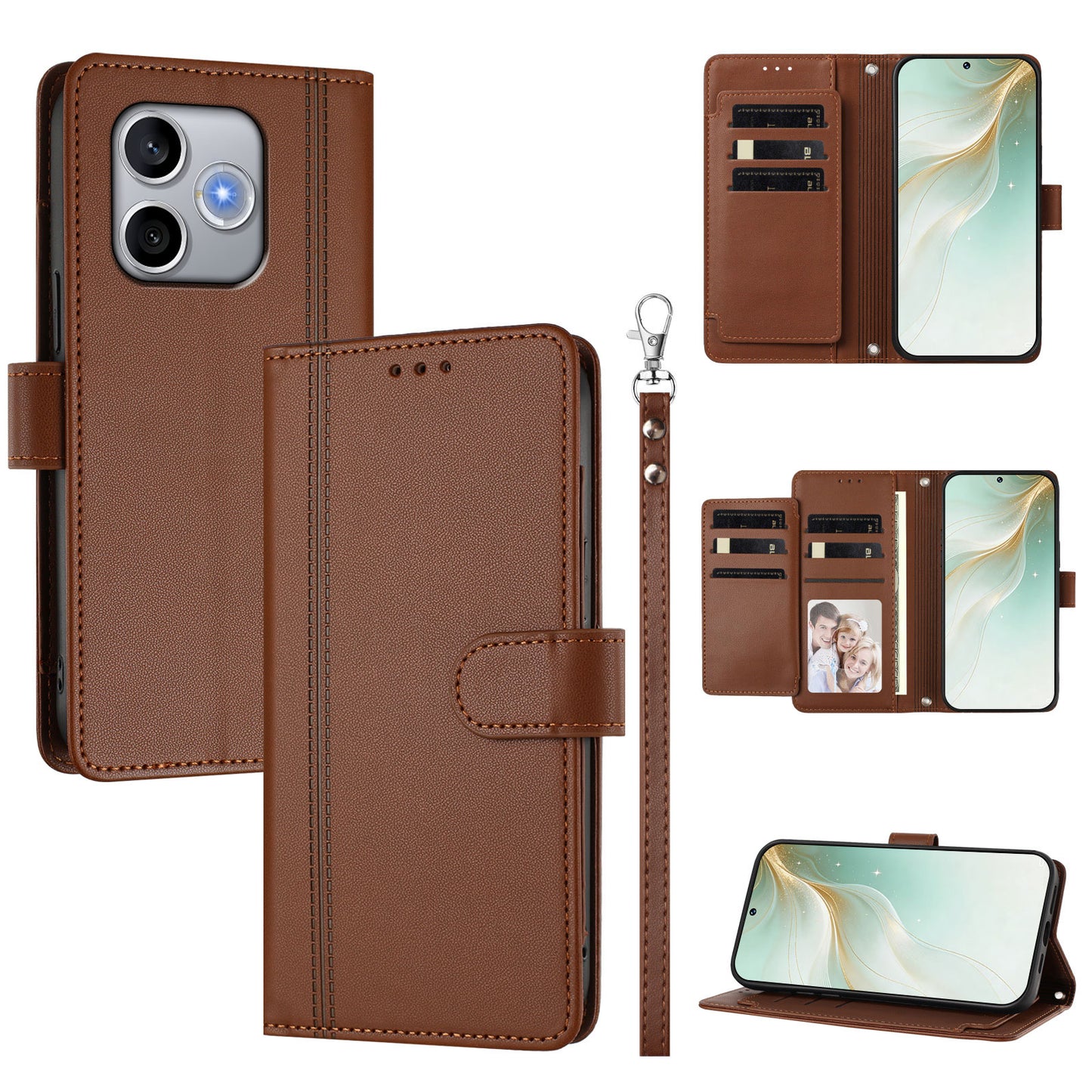 For Honor 600 Lite 5G Case 9 Card Slots PU Leather Flip Wallet Phone Cover with Hand Strap