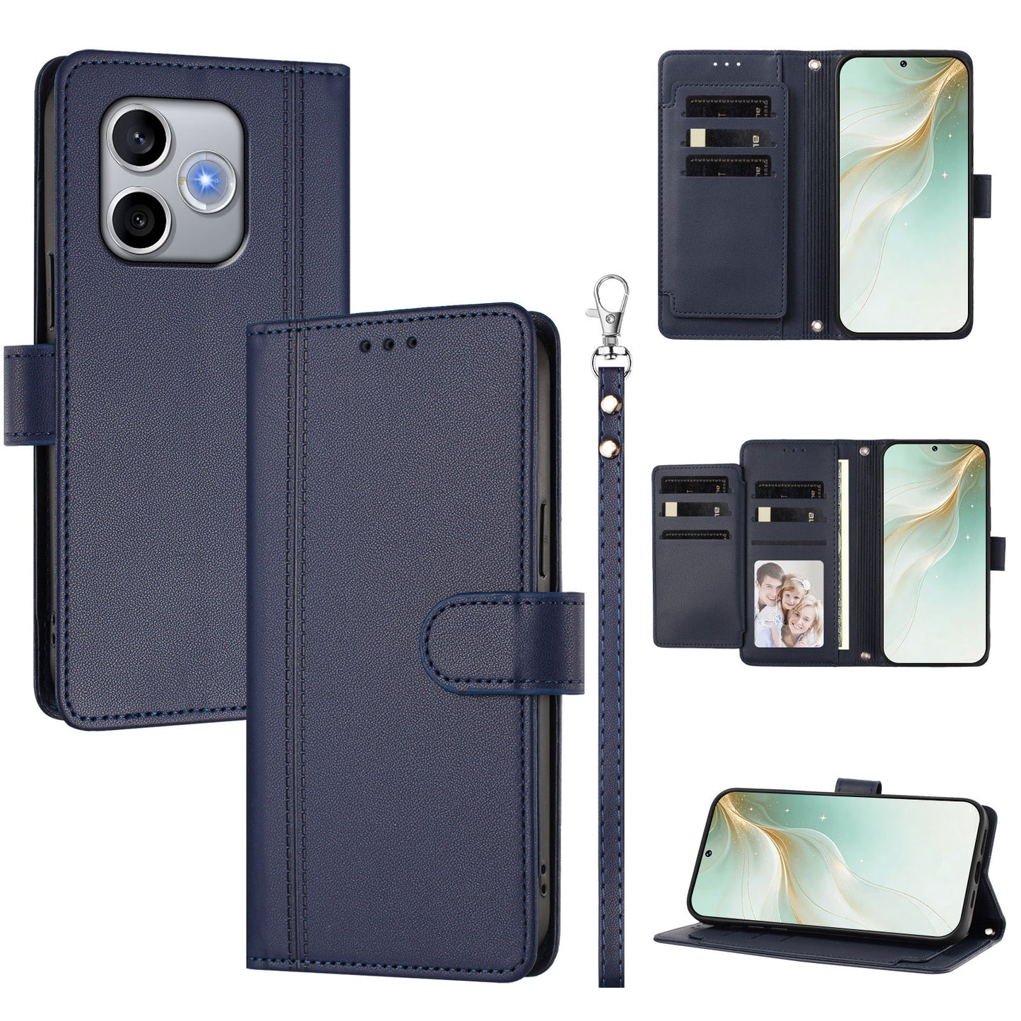 For Honor 600 Lite 5G Case 9 Card Slots PU Leather Flip Wallet Phone Cover with Hand Strap