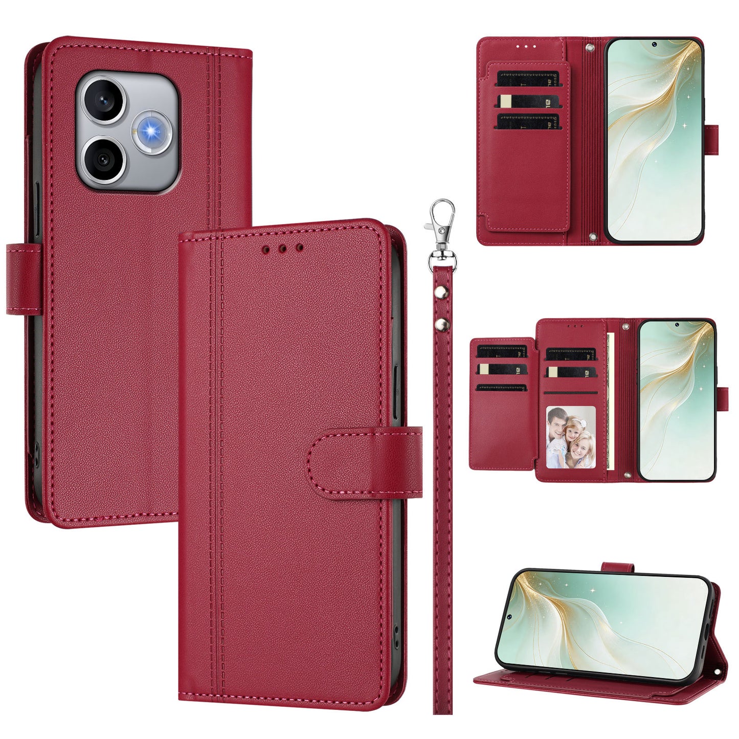 For Honor 600 Lite 5G Case 9 Card Slots PU Leather Flip Wallet Phone Cover with Hand Strap
