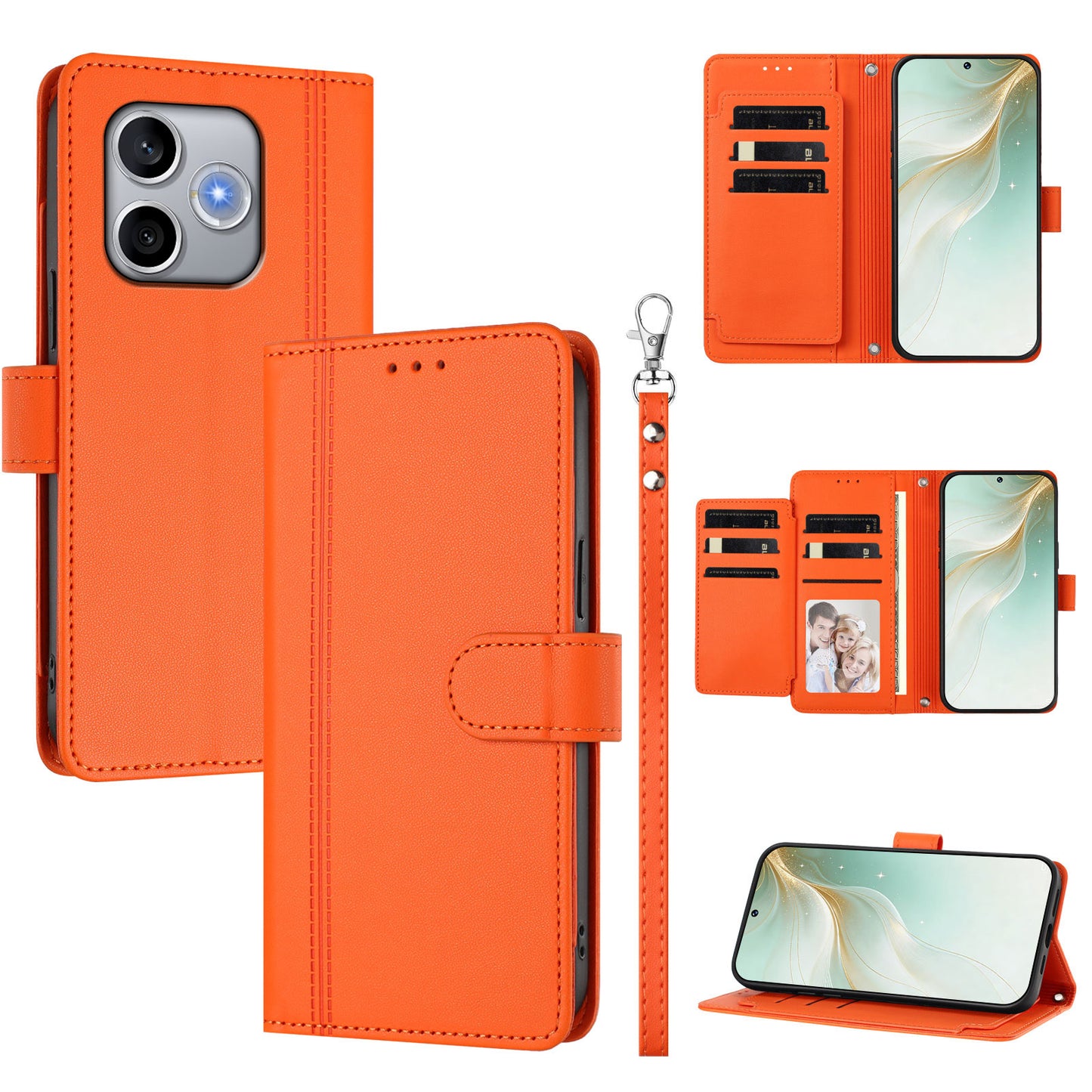 For Honor 600 Lite 5G Case 9 Card Slots PU Leather Flip Wallet Phone Cover with Hand Strap