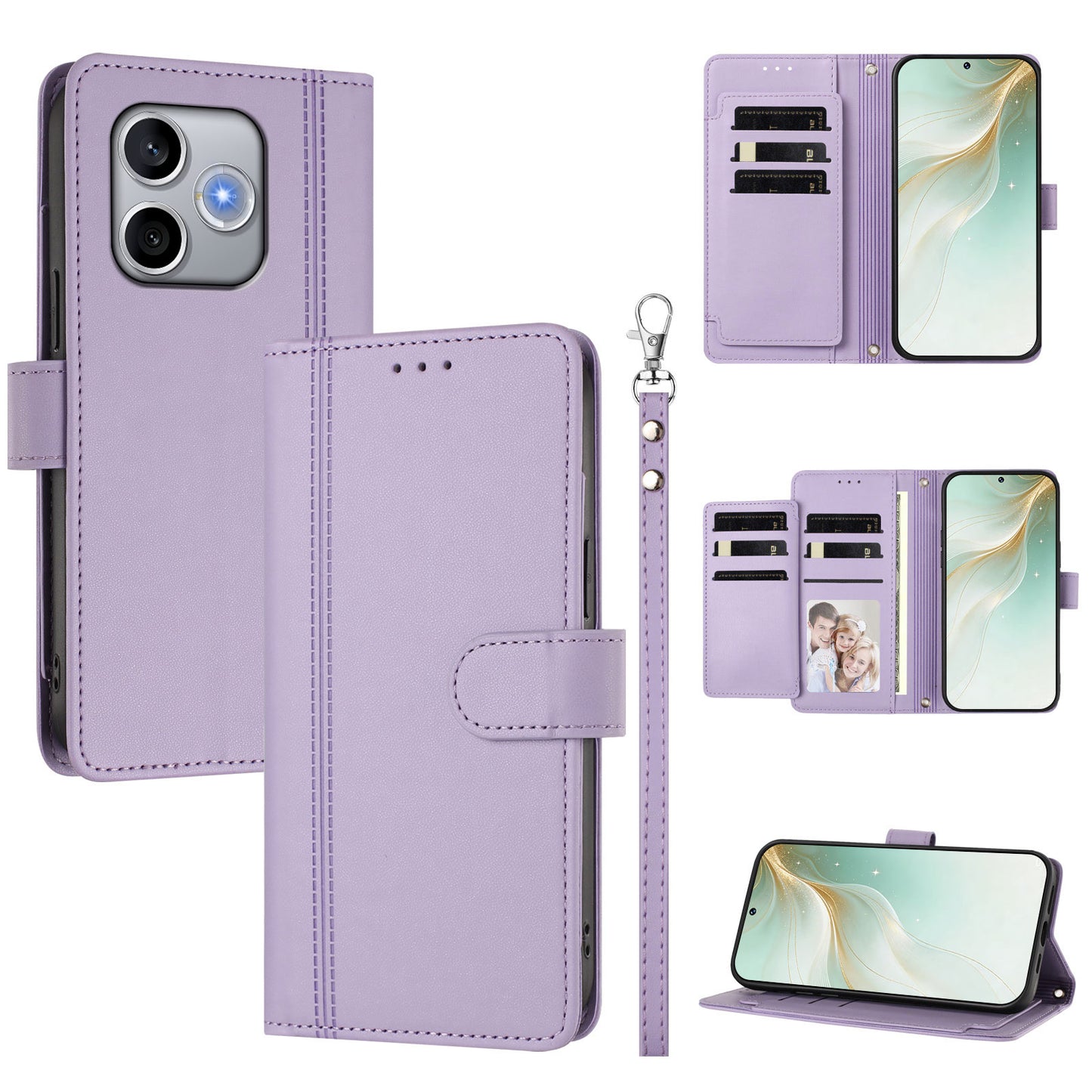 For Honor 600 Lite 5G Case 9 Card Slots PU Leather Flip Wallet Phone Cover with Hand Strap