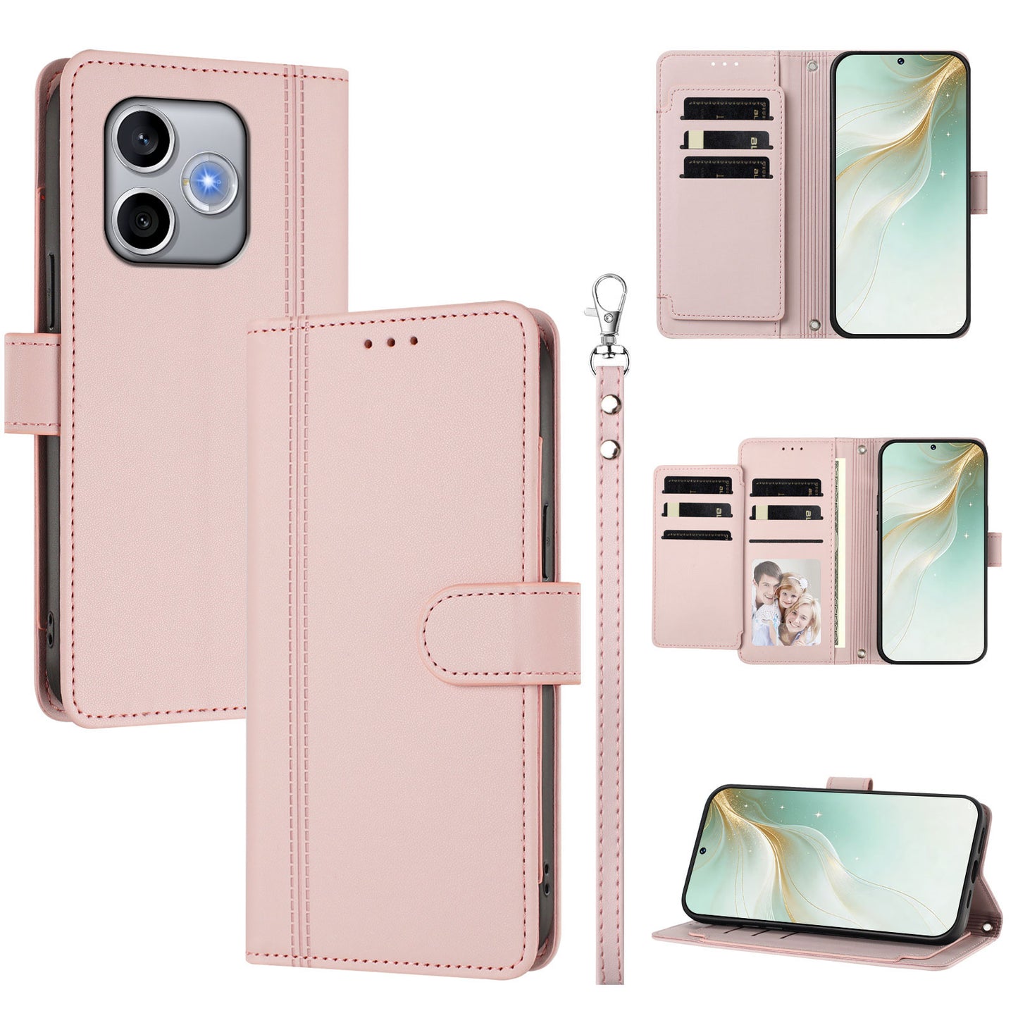 For Honor 600 Lite 5G Case 9 Card Slots PU Leather Flip Wallet Phone Cover with Hand Strap