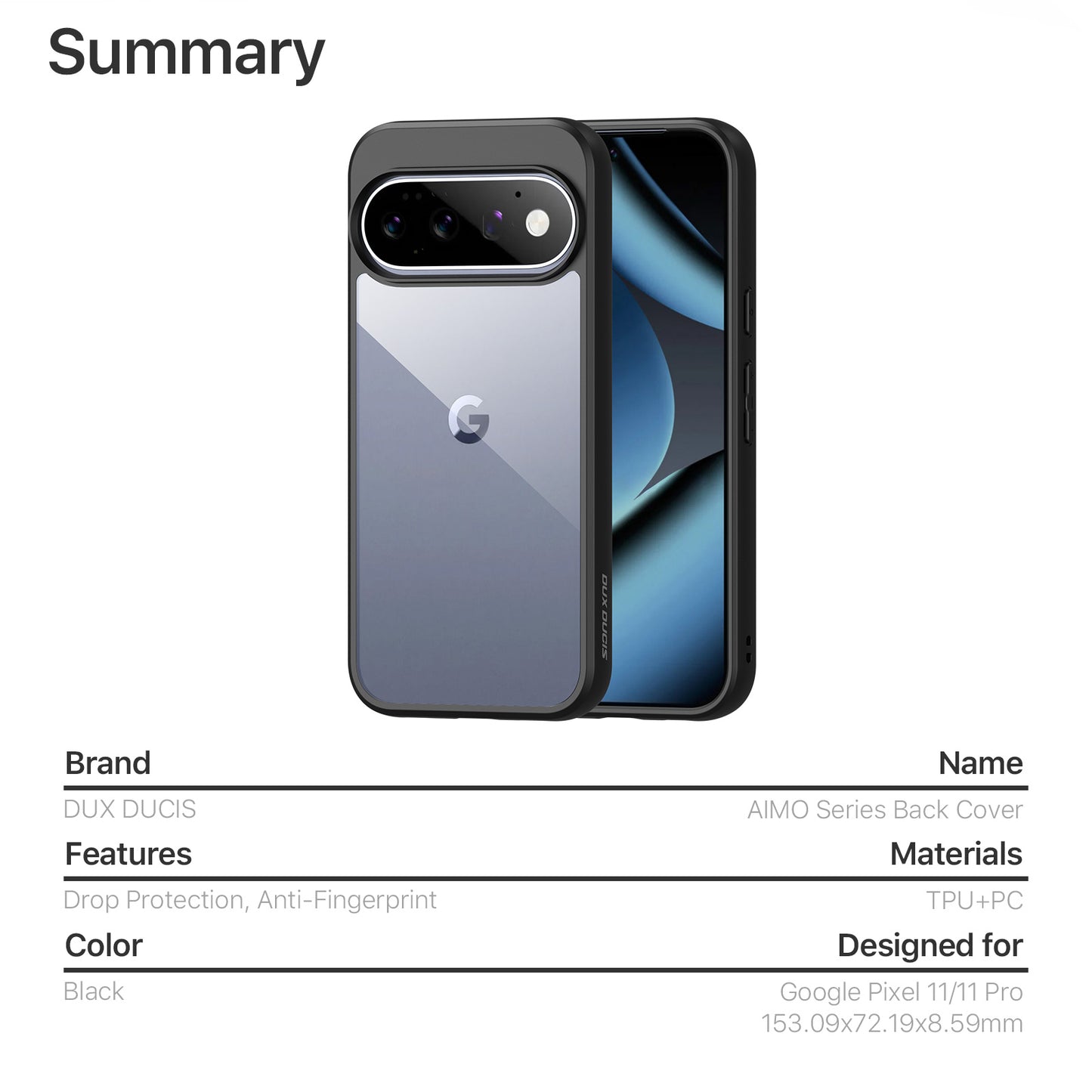 DUX DUCIS for Google Pixel 11 Pro / Google Pixel 11 Aimo Series PC + TPU Clear Back Phone Cover (REACH Certification)