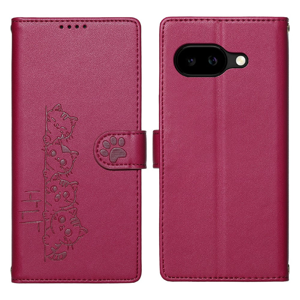 For Google Pixel 10a Case Adorable Cat Pattern PU Leather Wallet Phone Cover with Wrist Strap