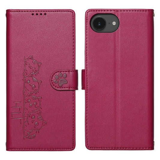 For iPhone 17e / 16e Case Adorable Cat Pattern PU Leather Wallet Phone Cover with Wrist Strap