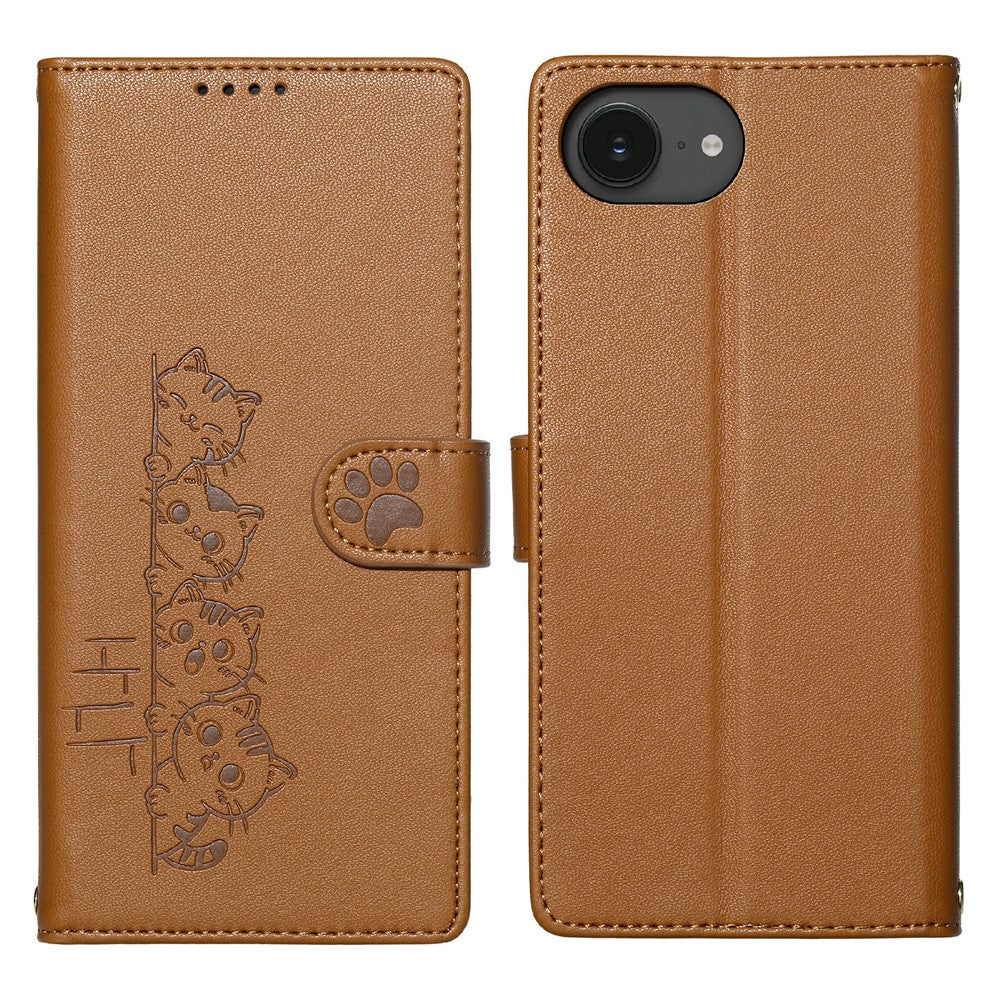 For iPhone 17e / 16e Case Adorable Cat Pattern PU Leather Wallet Phone Cover with Wrist Strap