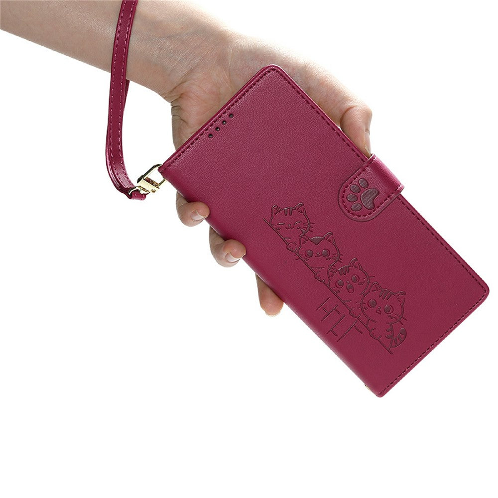 For iPhone 18 Pro Max / 17 Pro Max Case Adorable Cat Pattern PU Leather Wallet Phone Cover with Wrist Strap