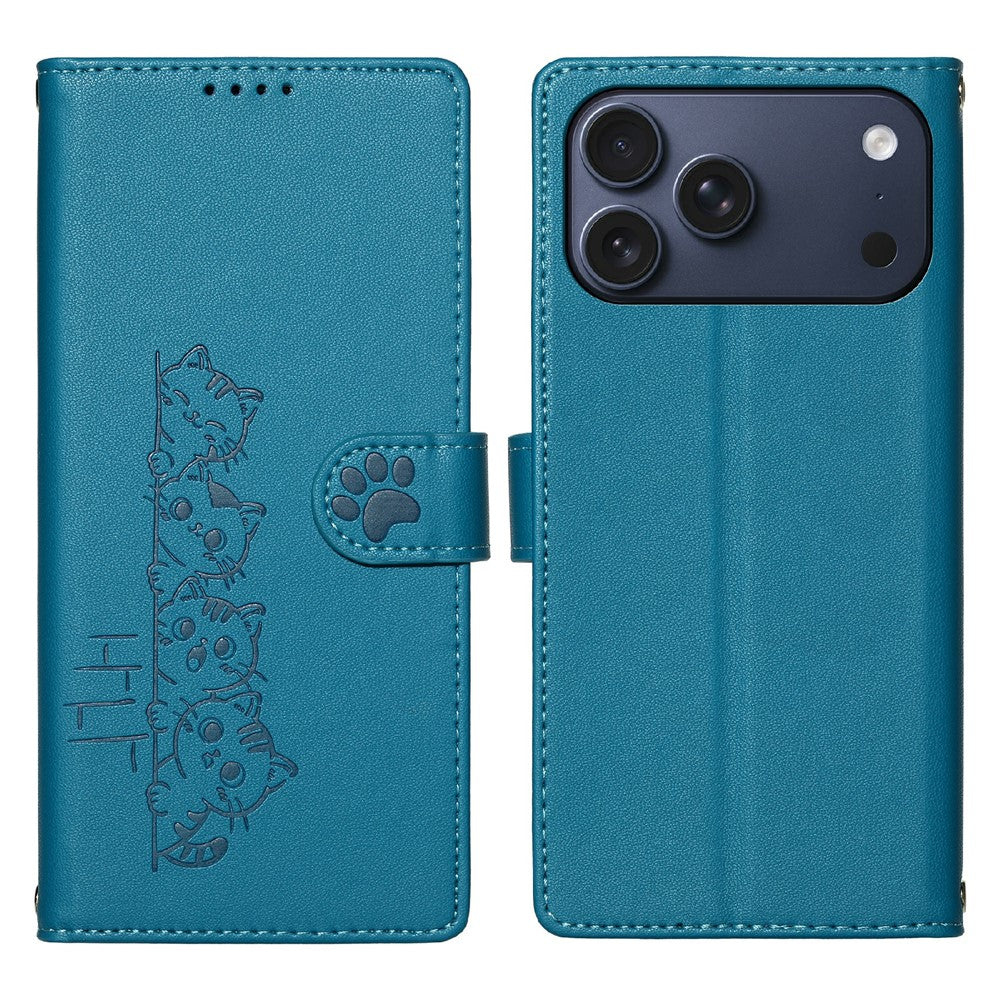 For iPhone 18 Pro Max / 17 Pro Max Case Adorable Cat Pattern PU Leather Wallet Phone Cover with Wrist Strap