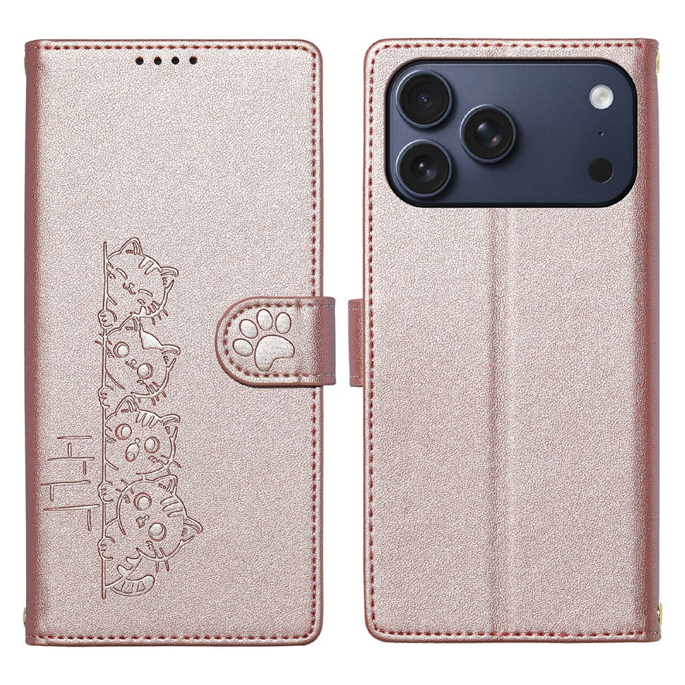 For iPhone 18 Pro Max / 17 Pro Max Case Adorable Cat Pattern PU Leather Wallet Phone Cover with Wrist Strap