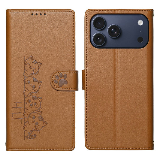 For iPhone 18 Pro Max / 17 Pro Max Case Adorable Cat Pattern PU Leather Wallet Phone Cover with Wrist Strap