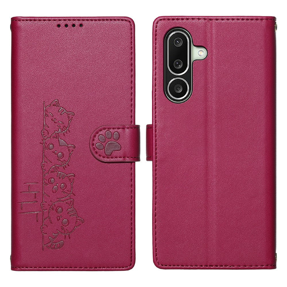 For Samsung Galaxy A27 5G Case Adorable Cat Pattern PU Leather Wallet Phone Cover with Wrist Strap