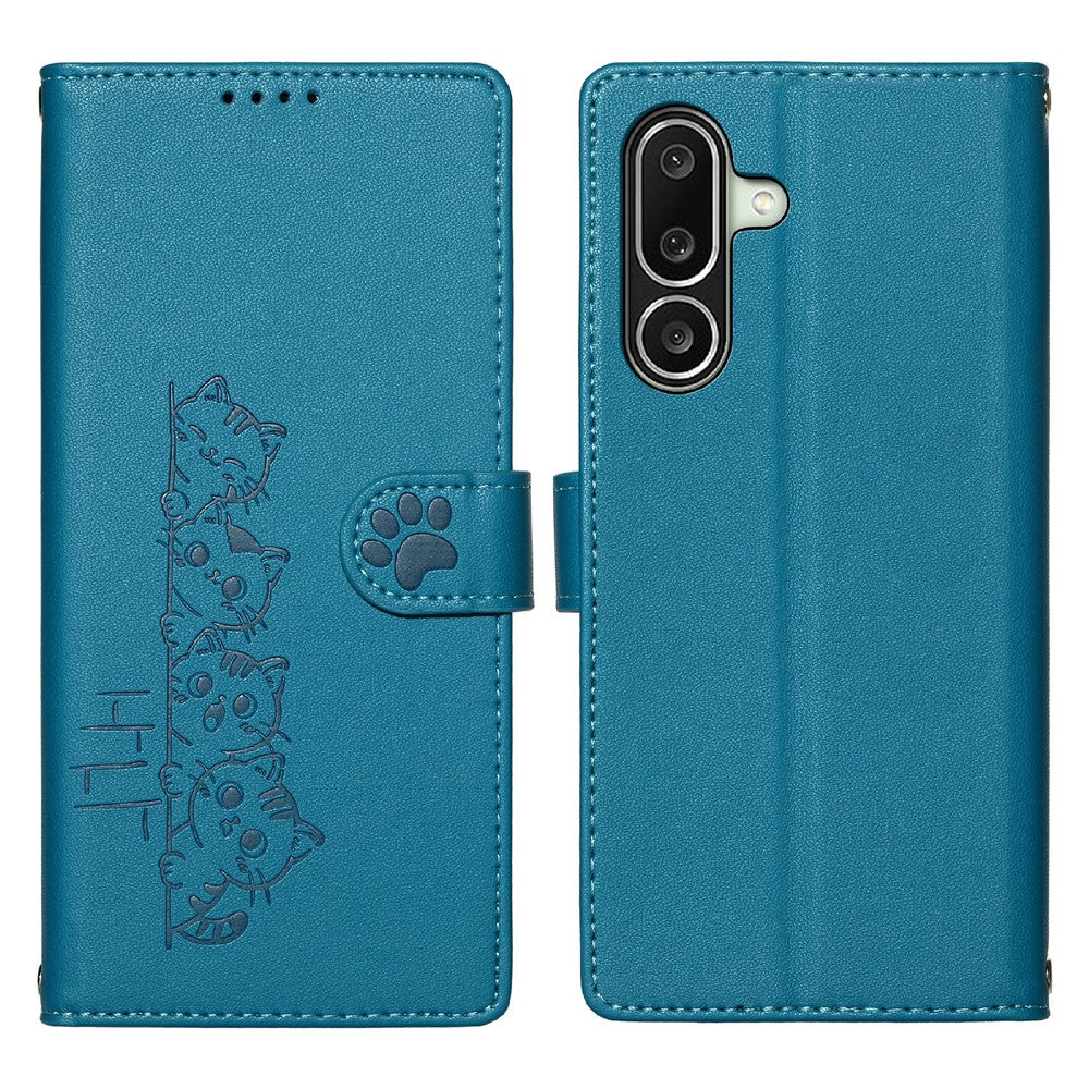 For Samsung Galaxy A27 5G Case Adorable Cat Pattern PU Leather Wallet Phone Cover with Wrist Strap