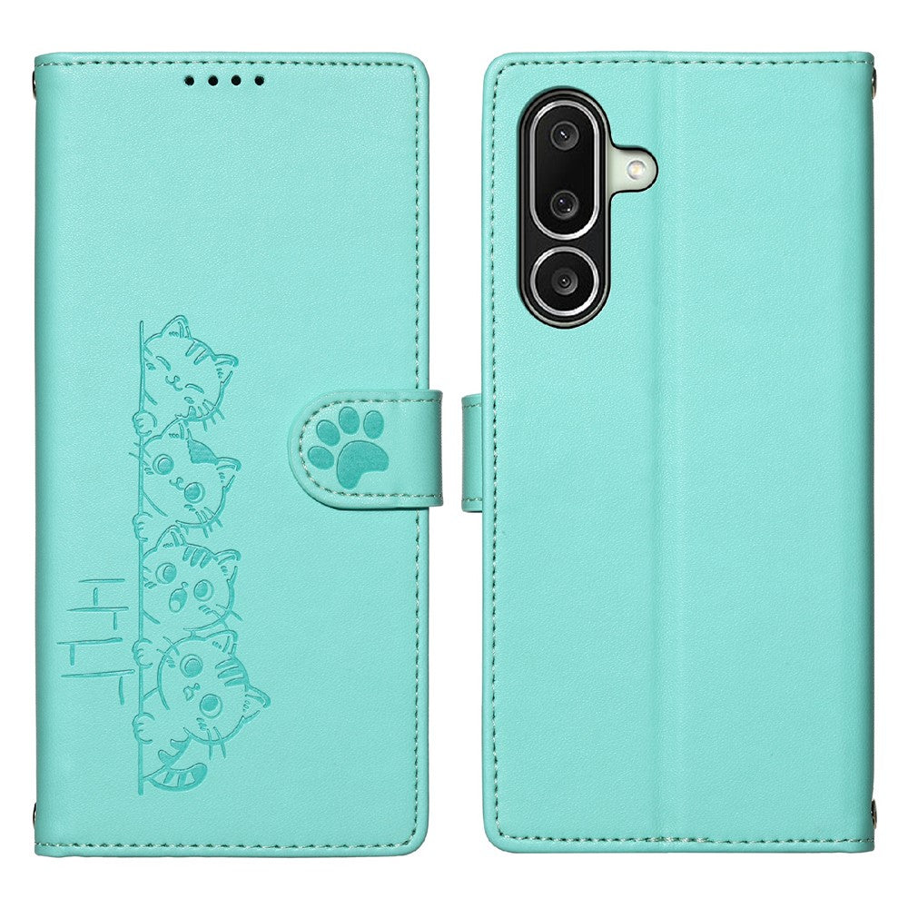 For Samsung Galaxy A27 5G Case Adorable Cat Pattern PU Leather Wallet Phone Cover with Wrist Strap