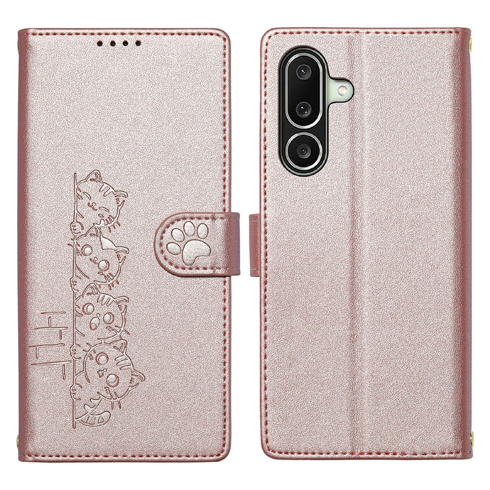 For Samsung Galaxy A27 5G Case Adorable Cat Pattern PU Leather Wallet Phone Cover with Wrist Strap