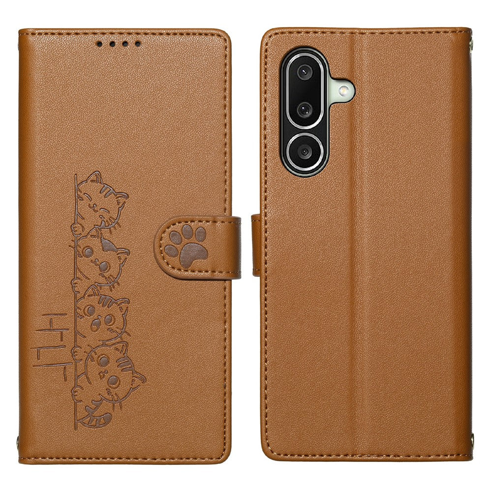 For Samsung Galaxy A27 5G Case Adorable Cat Pattern PU Leather Wallet Phone Cover with Wrist Strap