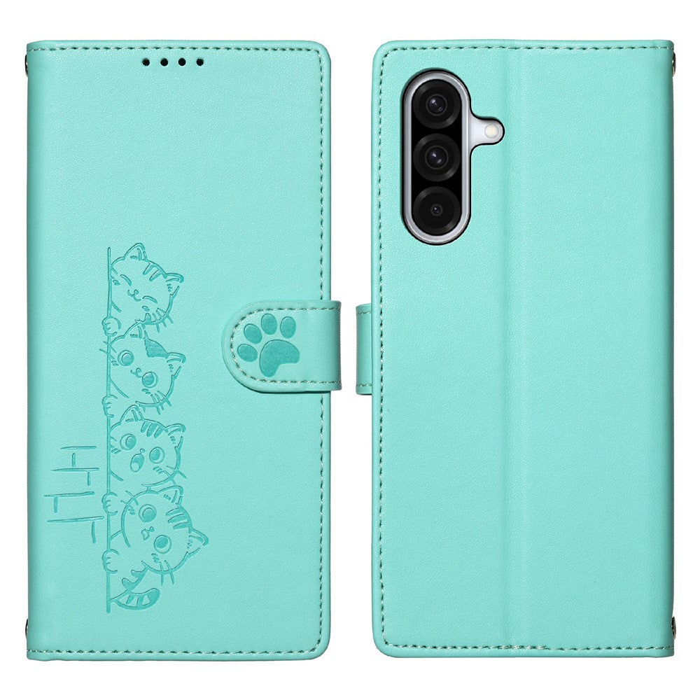 For Samsung Galaxy A37 5G Case Adorable Cat Pattern PU Leather Wallet Phone Cover with Wrist Strap