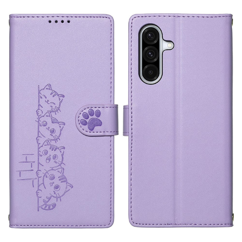 For Samsung Galaxy A37 5G Case Adorable Cat Pattern PU Leather Wallet Phone Cover with Wrist Strap