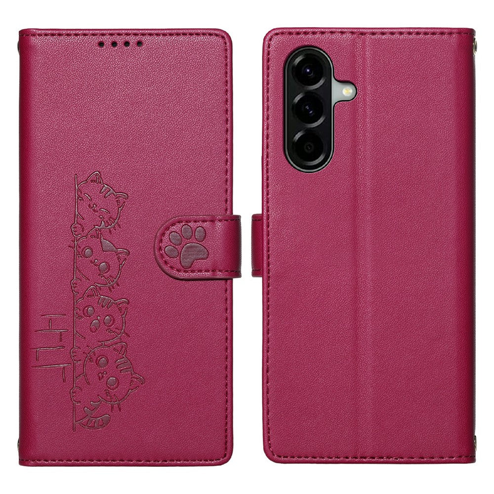 For Samsung Galaxy A57 5G Case Adorable Cat Pattern PU Leather Wallet Phone Cover with Wrist Strap
