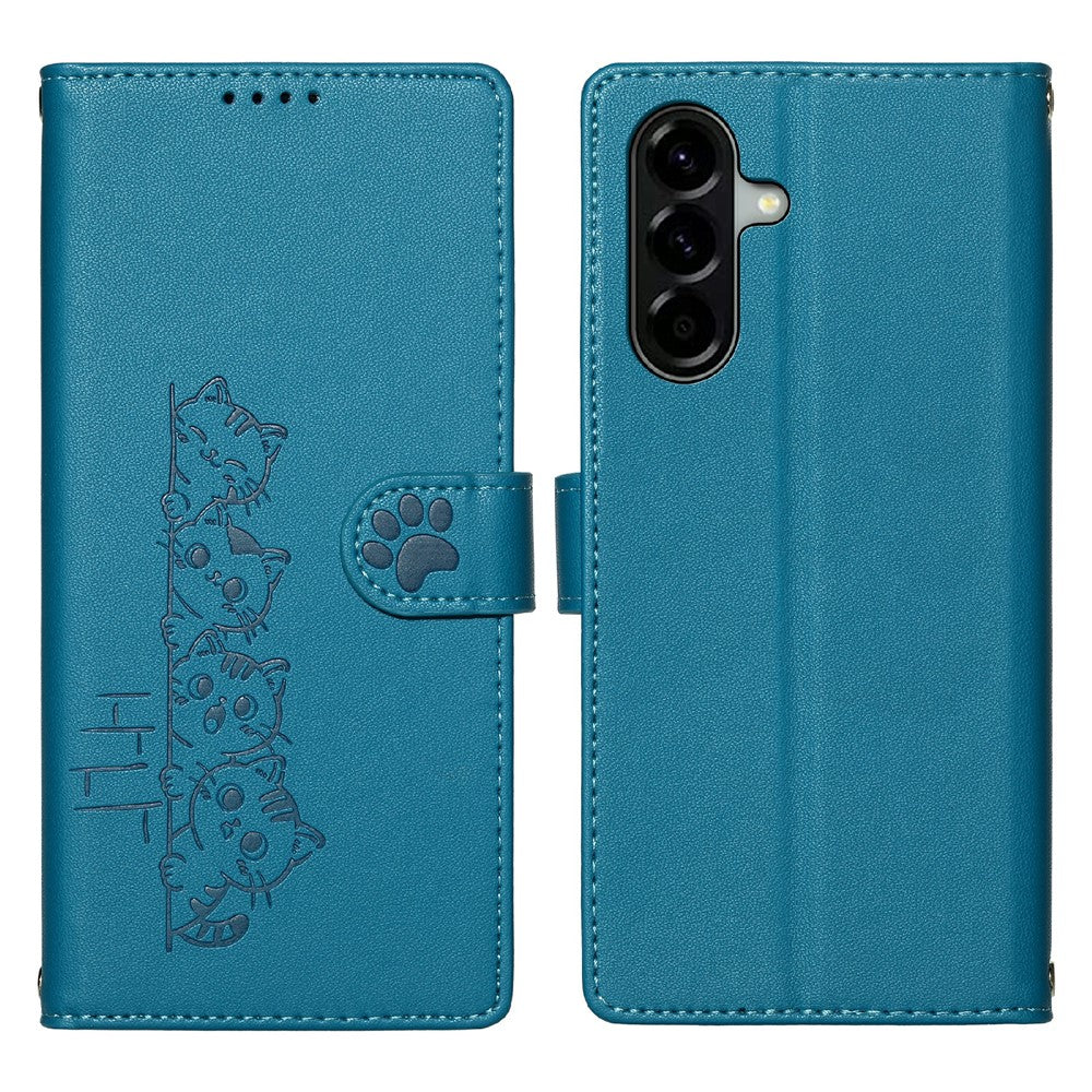 For Samsung Galaxy A57 5G Case Adorable Cat Pattern PU Leather Wallet Phone Cover with Wrist Strap
