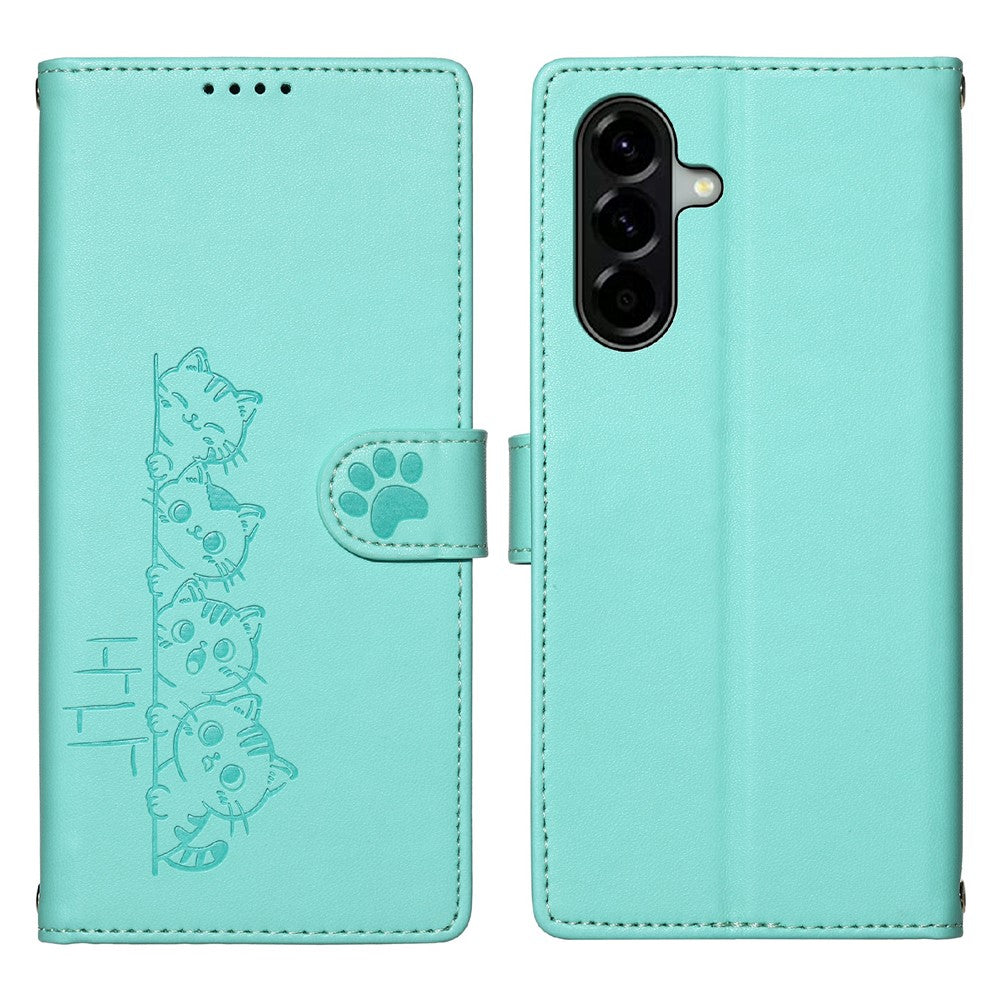 For Samsung Galaxy A57 5G Case Adorable Cat Pattern PU Leather Wallet Phone Cover with Wrist Strap