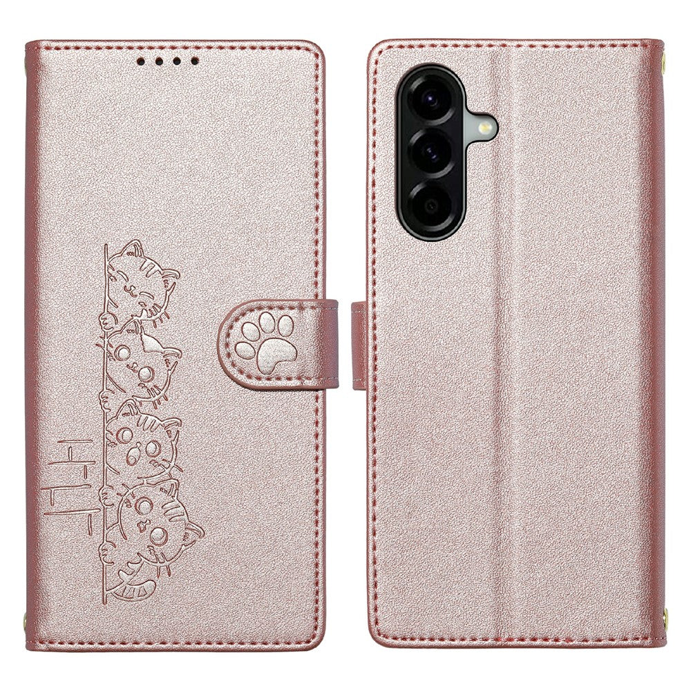 For Samsung Galaxy A57 5G Case Adorable Cat Pattern PU Leather Wallet Phone Cover with Wrist Strap