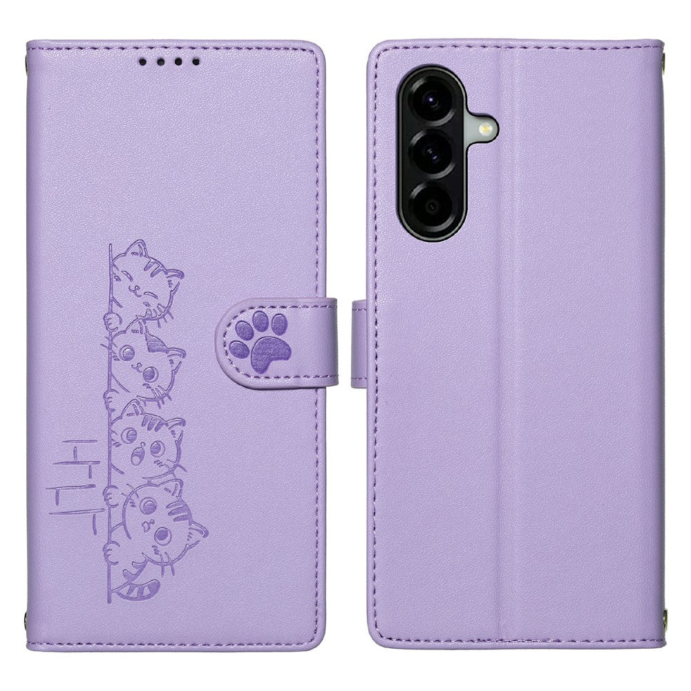 For Samsung Galaxy A57 5G Case Adorable Cat Pattern PU Leather Wallet Phone Cover with Wrist Strap