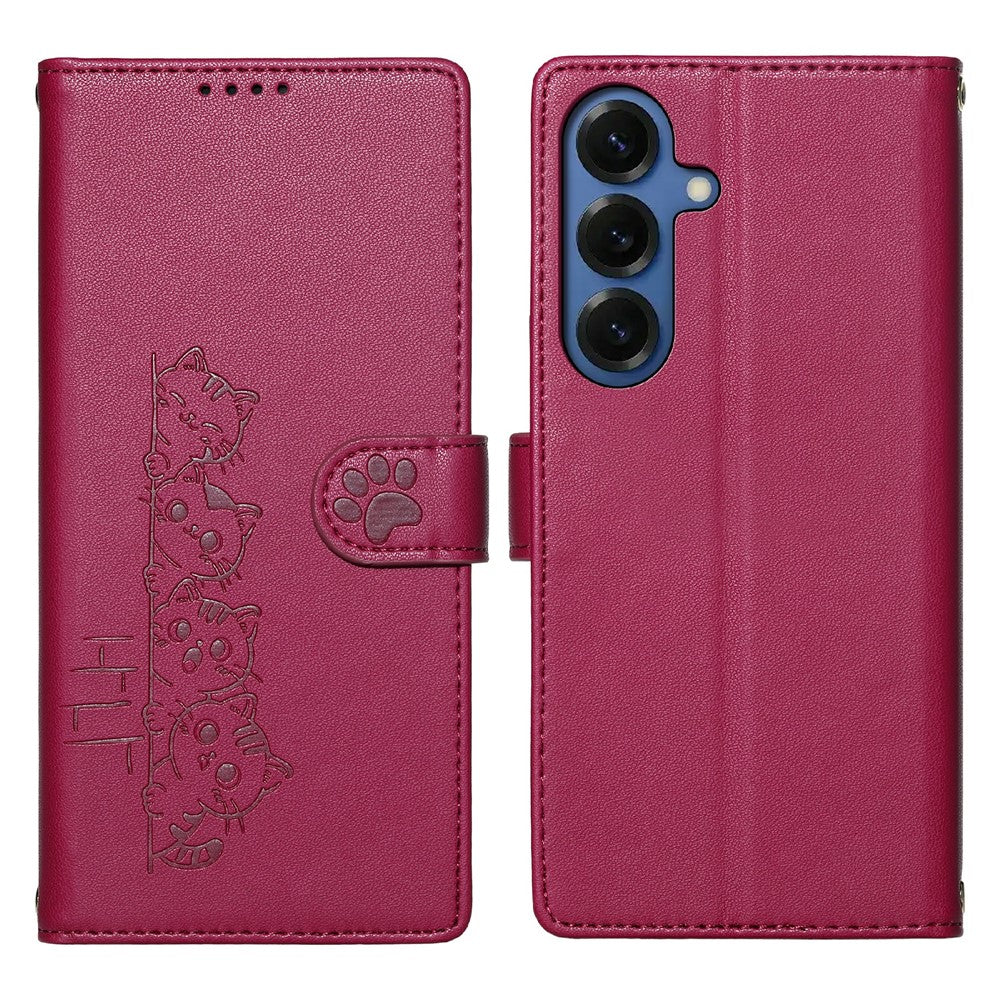 For Samsung Galaxy S26 Case Adorable Cat Pattern PU Leather Wallet Phone Cover with Wrist Strap