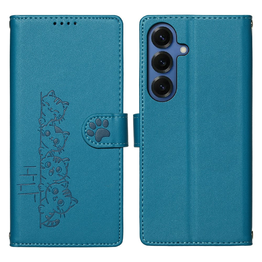 For Samsung Galaxy S26 Case Adorable Cat Pattern PU Leather Wallet Phone Cover with Wrist Strap
