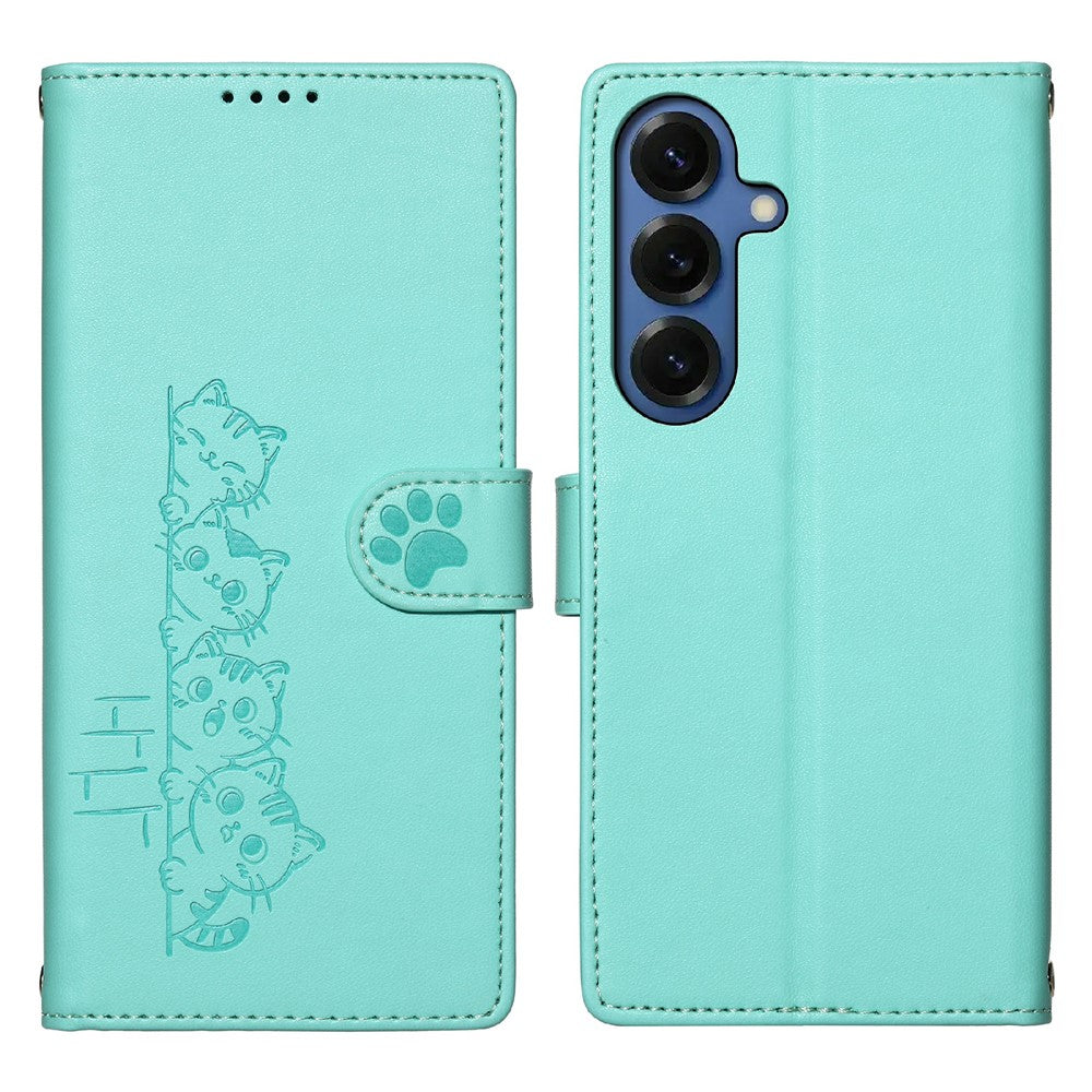 For Samsung Galaxy S26 Case Adorable Cat Pattern PU Leather Wallet Phone Cover with Wrist Strap