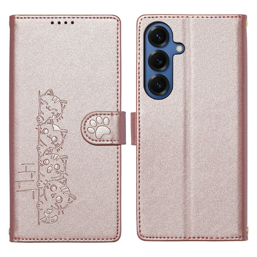 For Samsung Galaxy S26 Case Adorable Cat Pattern PU Leather Wallet Phone Cover with Wrist Strap