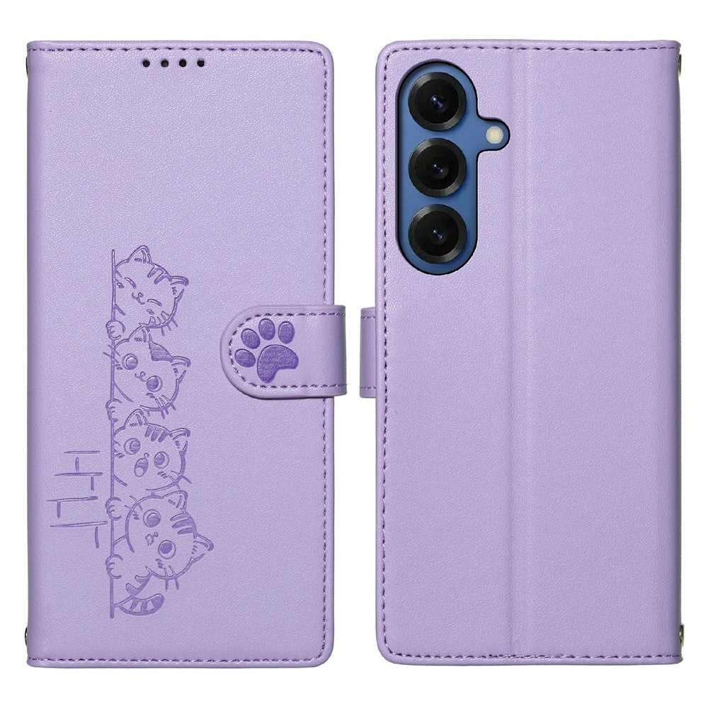 For Samsung Galaxy S26 Case Adorable Cat Pattern PU Leather Wallet Phone Cover with Wrist Strap