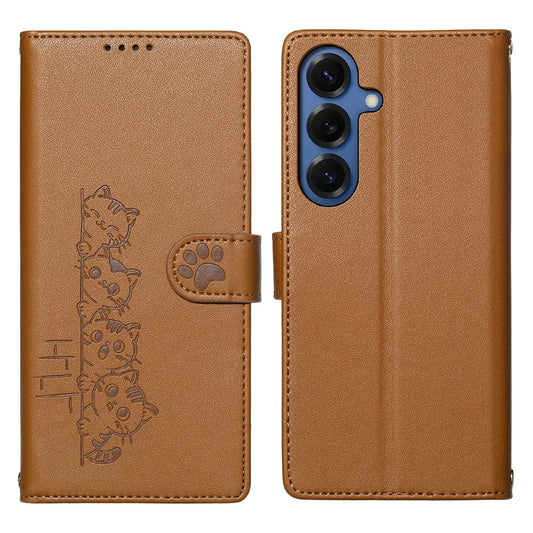 Galaxy S26 Handyhülle – Entzückendes Katzenmuster PU-Leder-Geldbörsen- mit Handschlaufe