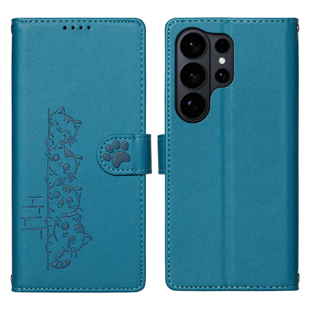 For Samsung Galaxy S26 Ultra Case Adorable Cat Pattern PU Leather Wallet Phone Cover with Wrist Strap