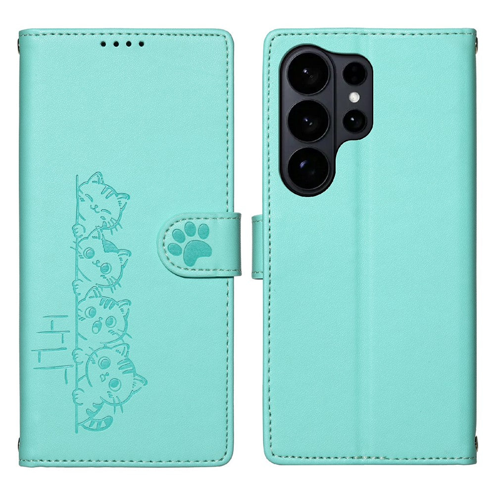 For Samsung Galaxy S26 Ultra Case Adorable Cat Pattern PU Leather Wallet Phone Cover with Wrist Strap