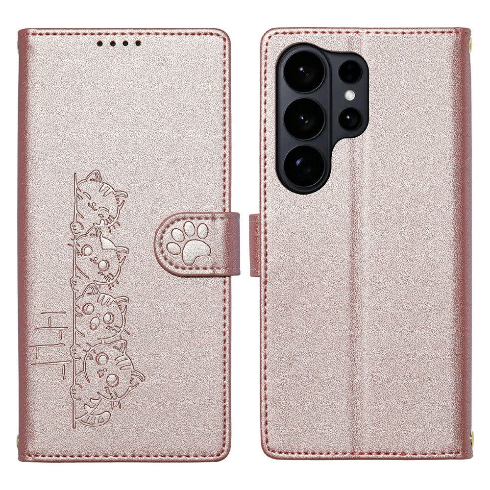 For Samsung Galaxy S26 Ultra Case Adorable Cat Pattern PU Leather Wallet Phone Cover with Wrist Strap