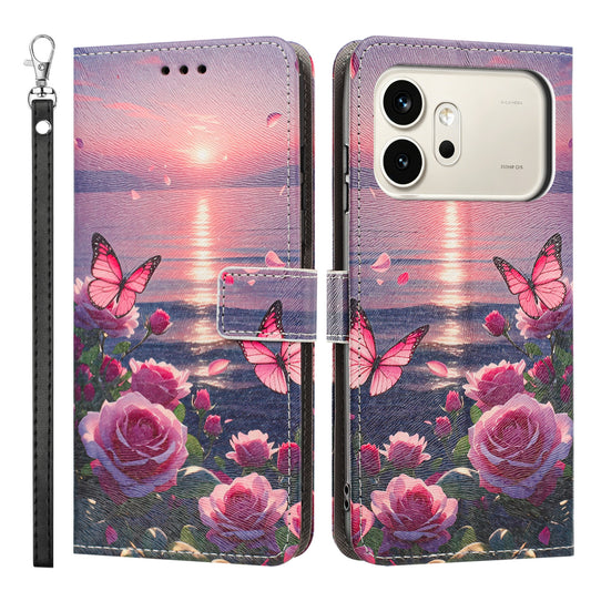 Honor 600 5G / Honor 600 Pro 5G Wallet-Handyhülle – mit Musterdruck, PU-Leder, Flip-- mit Handschlaufe