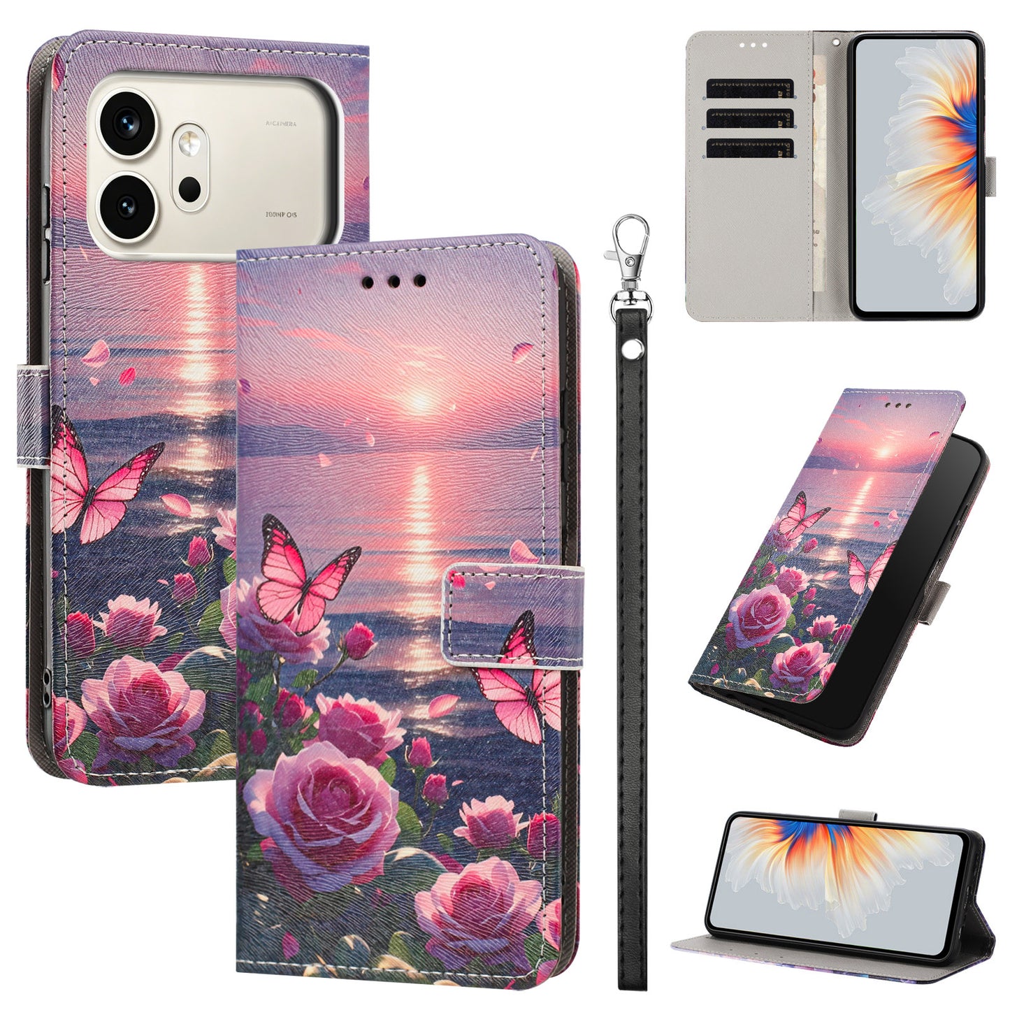 For Honor 600 Pro 5G / Honor 600 5G Case Pattern Printing PU Leather Flip Wallet Phone Cover with Wrist Strap