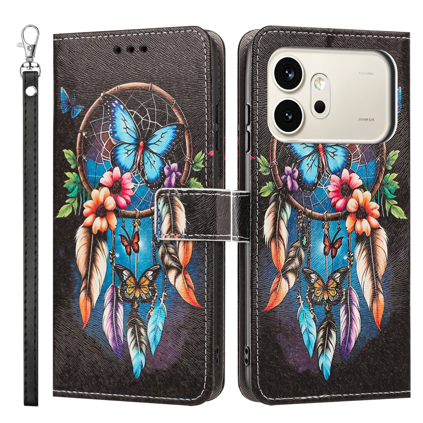 For Honor 600 Pro 5G / Honor 600 5G Case Pattern Printing PU Leather Flip Wallet Phone Cover with Wrist Strap