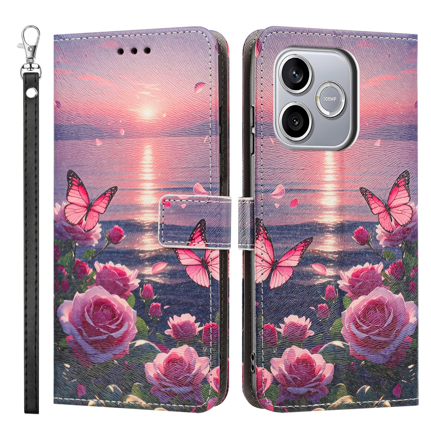 For Honor 600 Lite 5G Case Pattern Printing PU Leather Flip Wallet Phone Cover with Wrist Strap